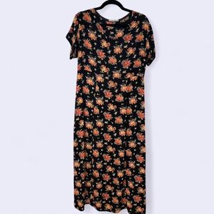 Handmade Black Floral Maxi Dress – Size L